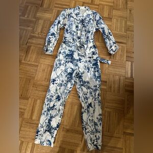 Anthropologie Blue and White Botanical Jumpsuit size 2